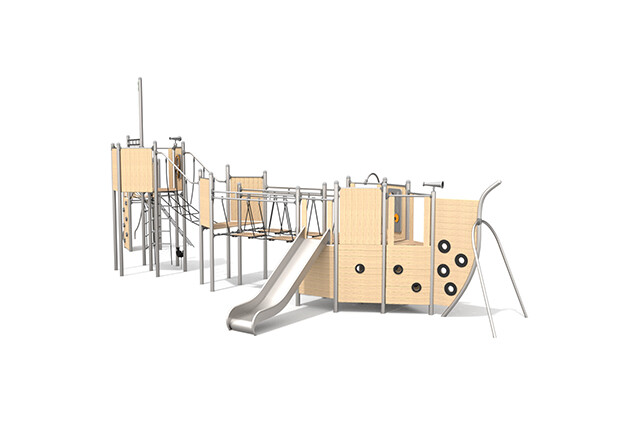 3D rendering af Spielschiff - dreiteilig aus Edelstahl Robinie 2