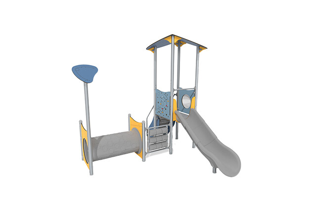 3D rendering af Spielturm - Aquarius INOX kleiner Turm Kriechröhre