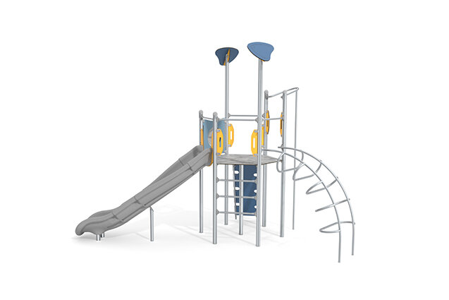 3D rendering af Spielturm - Aquarius INOX sechseckiger Turm Rutsche