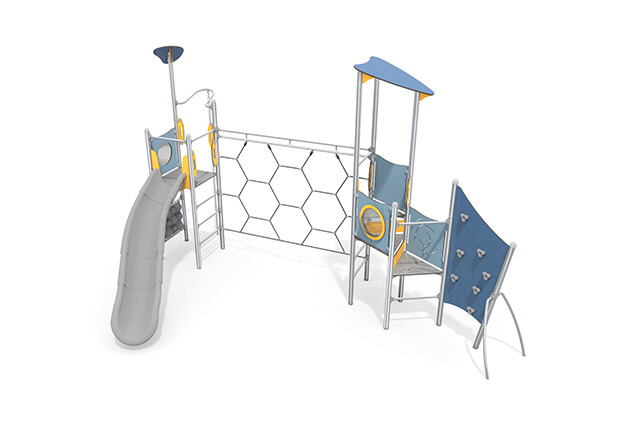 3D rendering af Spielturm - Aquarius INOX doppelter Turm Kletternetz
