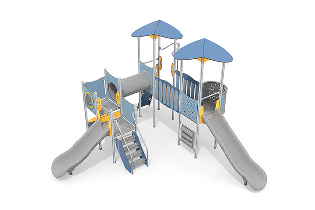 3D rendering af Spielturm - Aquarius INOX dreifacher Turm Kriechröhre