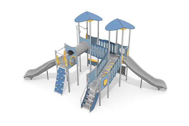 3D rendering af Spielturm - Aquarius INOX vierfacher Turm Rutschen