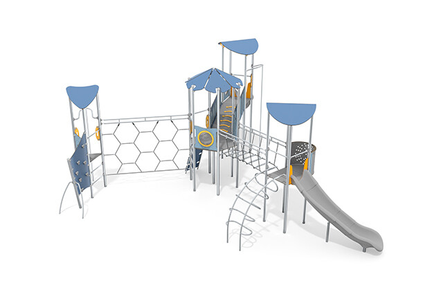 3D rendering af Spielturm - Aquarius INOX vierfacher Turm Kletteranlage