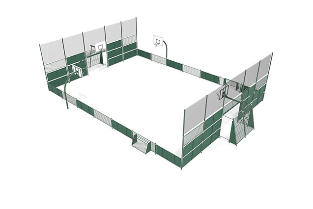 3D rendering af Mehrzweckplatz - Sport Arena 1, 20,76 x14,56 m grün