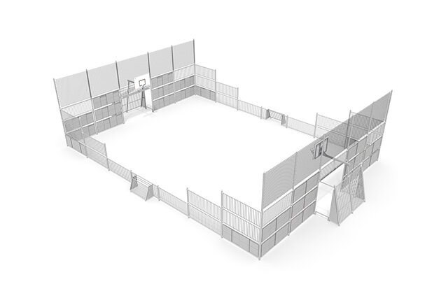 3D rendering af Mehrzweckplatz - Sport Arena 5, 20,76 x 14,20 m grau