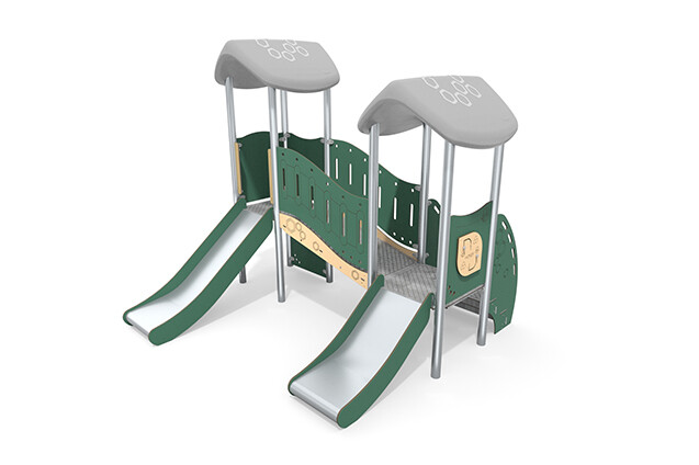 3D rendering af Spielturm - Mini doppelter Turm zwei Rutschen
