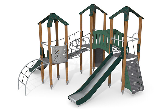 3D rendering af Spielturm - ECO dreifacher Turm Rutsche grün