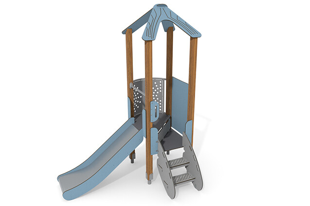 3D rendering af Spielturm - ECO einzelner Turm Balkon blau