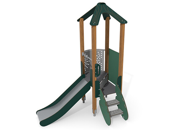 3D rendering af Spielturm - ECO einzelner Turm Balkon grün