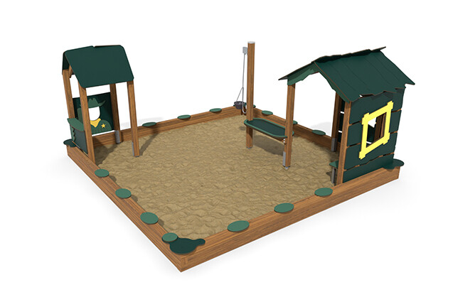 3D rendering af Sandkasten - ECO Sandkasten Umwelt zwei Spielhäuser grün