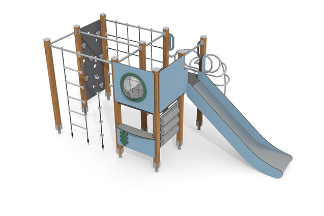 3D rendering af Spielturm - ECO einzelner Turm Kletteranlage blau