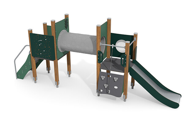3D rendering af Spielturm - ECO doppelter Turm Kriechröhre grün