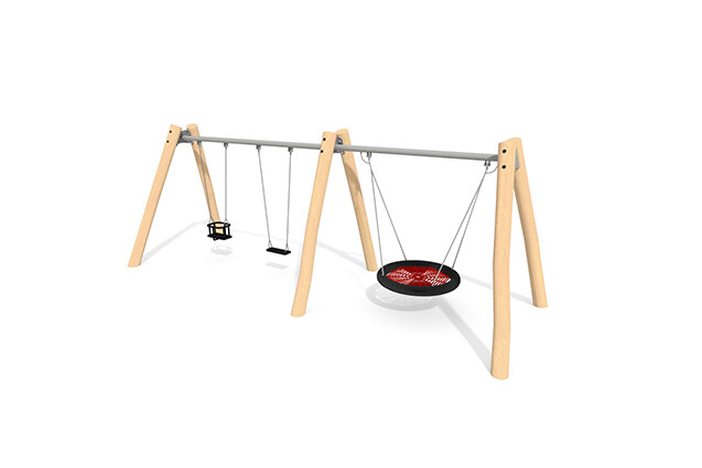 3D rendering af Schaukel - 1 Sitz, 1 Babysitz und Vogelnest Ø120 cm Robinie