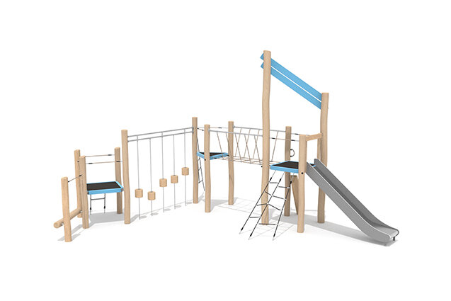 3D rendering af Spielturm - Robinia Scandic Dreifachturm mit Balancierparcours