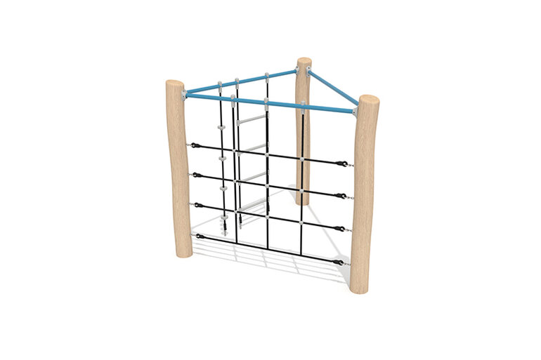 3D rendering af Kletteranlage - Robinia Scandic dreiseitig mit Kletternetz und Strickleiter