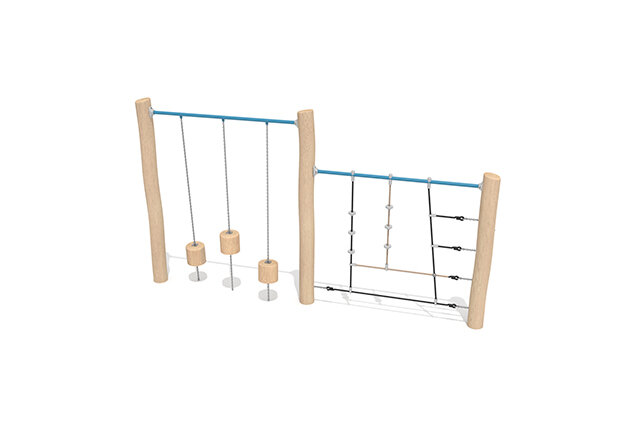 3D rendering af Dschungelspielplätze - Robinia Scandic mit Kletternetz und Lianen