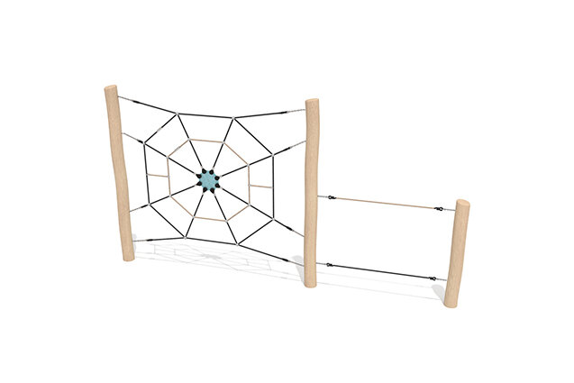 3D rendering af Dschungelspielplätze - Robinia Scandic mit Spinnennetz-Kletternetz