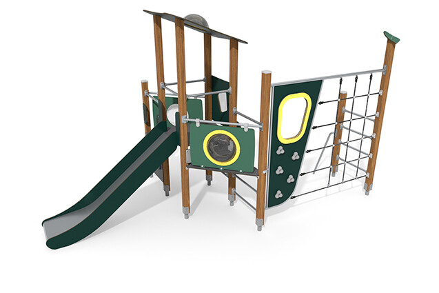 3D rendering af Spielturm - ECO einzelner Turm Kletterbahn grün