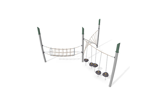 3D rendering af Dschungelspielplätze - Acrobat Hindernisparcours 2 grün/beige