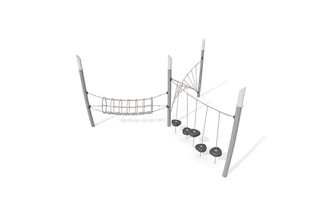 3D rendering af Dschungelspielplätze - Acrobat Hindernisparcours 2 grau/beige