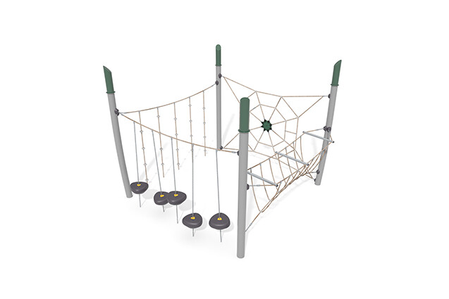 3D rendering af Dschungelspielplätze - Acrobat Hindernisparcours 3 grün/beige