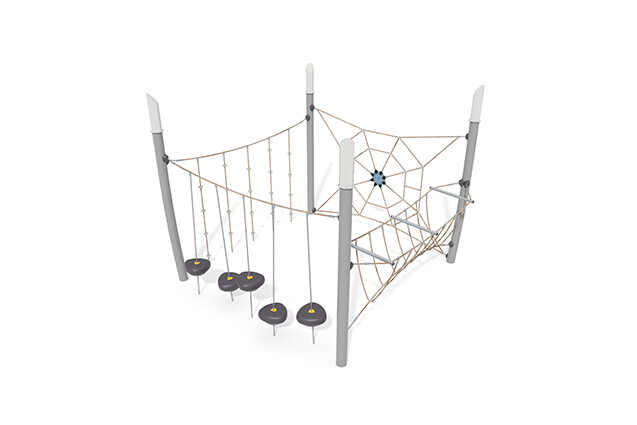 3D rendering af Dschungelspielplätze - Acrobat Hindernisparcours 3 grau/beige