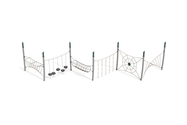 3D rendering af Dschungelspielplätze - Acrobat Hindernisparcours 5 grün/beige