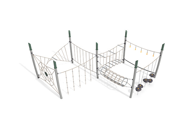 3D rendering af Dschungelspielplätze - Acrobat Hindernisparcours 6 grün/beige