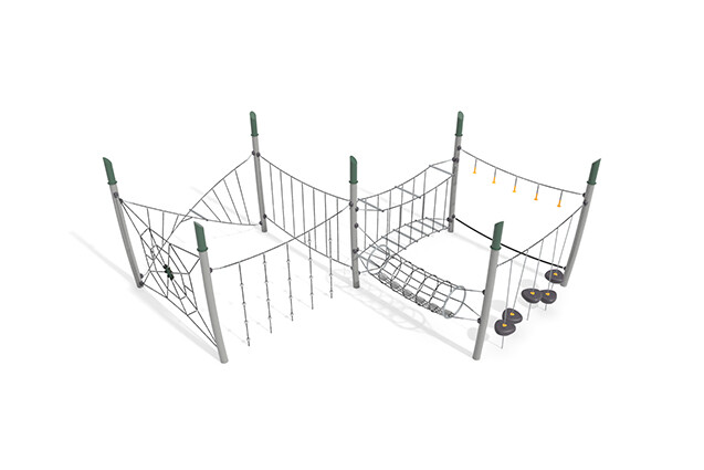 3D rendering af Dschungelspielplätze - Acrobat Hindernisparcours 6 grün/schwarz