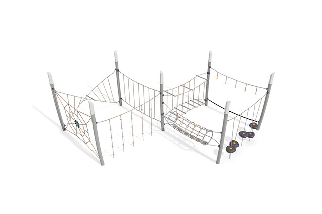 3D rendering af Dschungelspielplätze - Acrobat Hindernisparcours 6 grau/beige