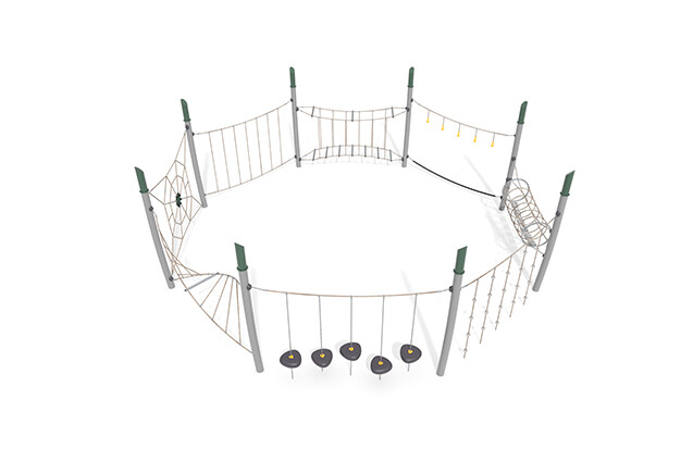 3D rendering af Dschungelspielplätze - Acrobat Hindernisparcours 7 grün/beige