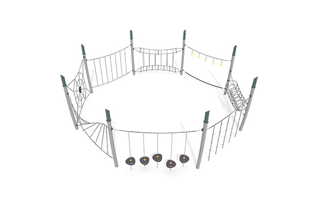 3D rendering af Dschungelspielplätze - Acrobat Hindernisparcours 7 grün/schwarz