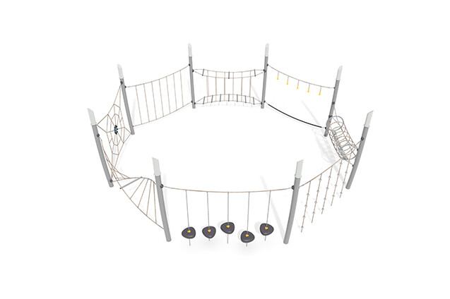 3D rendering af Dschungelspielplätze - Acrobat Hindernisparcours 7 grau/beige