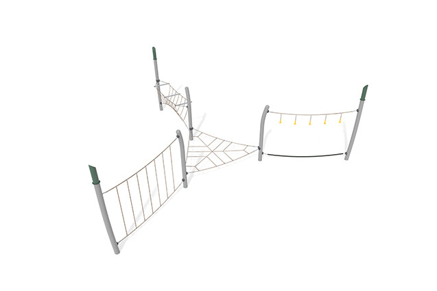 3D rendering af Dschungelspielplätze - Acrobat Hindernisbahn 8 grün/beige