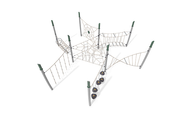 3D rendering af Dschungelspielplätze - Acrobat Hindernisbahn 9 grün/beige