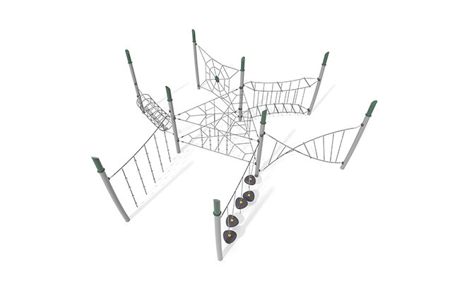 3D rendering af Dschungelspielplätze - Acrobat Hindernisbahn 9 grün/schwarz