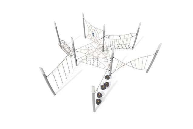 3D rendering af Dschungelspielplätze - Acrobat Hindernisbahn 9 grau/beige