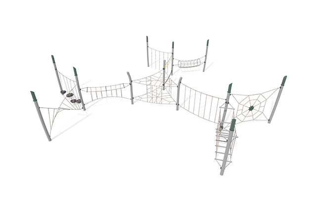 3D rendering af Dschungelspielplätze - Acrobat Hindernisbahn 10 grün/beige