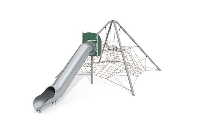 3D rendering af Kletternetz - Acrobat Pyramidenrutsche grün/beige