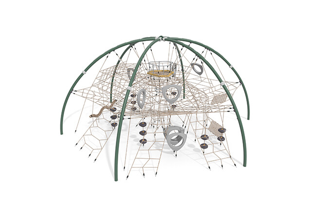 3D rendering af Kletternetz - Acrobat dome 3 grün/beige