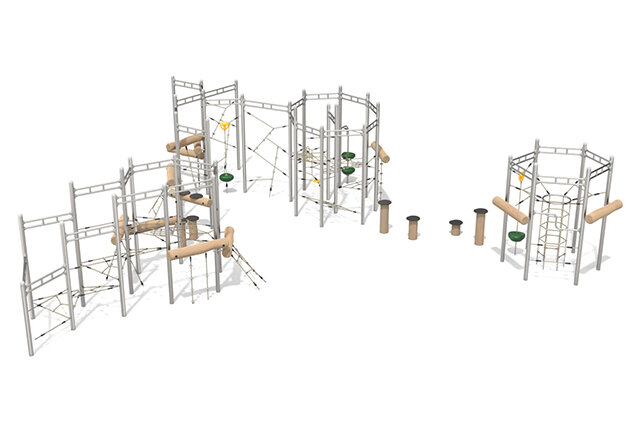3D rendering af Kletteranlage - Kletterparcours 1 Edelstahl Robinie
