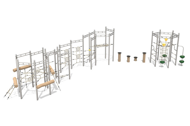 3D rendering af Kletteranlage - Kletterparcours 2 Edelstahl Robinie