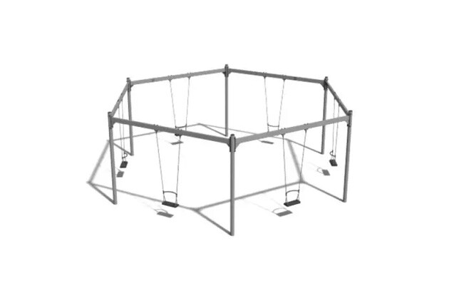 3D rendering af Schaukel - Gestell sechseckig Stahl 6 Sitze H 2,4m