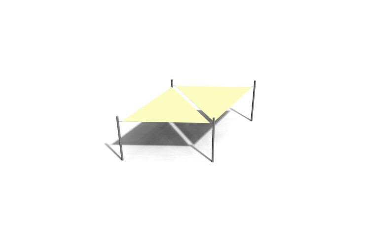 3D rendering af Sonnensegel - 2 Dreiecke Stahl