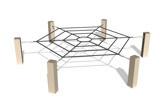 3D rendering af Dschungelspielplatz - kreisförmiges horizontales Kletternetz Eiche