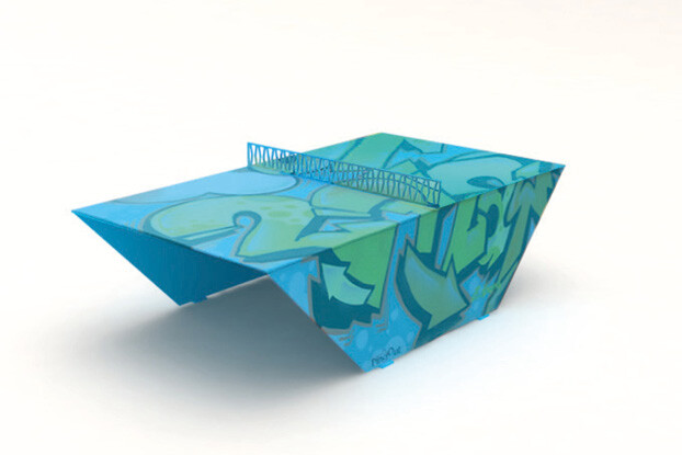 3D rendering af Pingout Tischtennisplatte - dekoriert