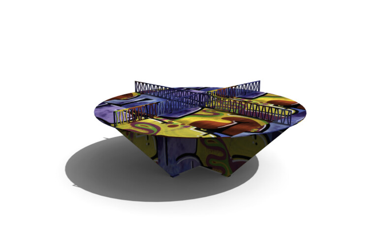 3D rendering af Pingout Tischtennisplatte - rund dekoriert