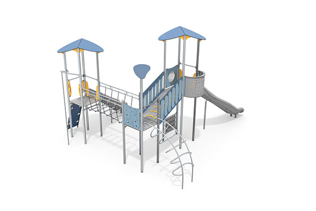 Spielturm - Aquarius INOX dreifacher Turm Seilbrücke