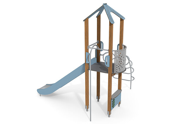 Spielturm - ECO einzelner Turm Feuerwehrstange blau
