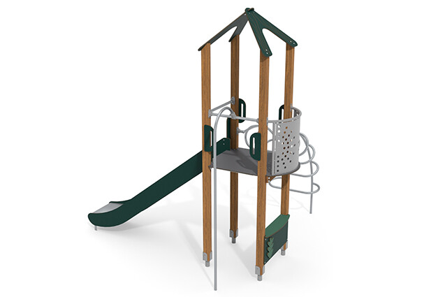 Spielturm - ECO einzelner Turm Feuerwehrstange grün